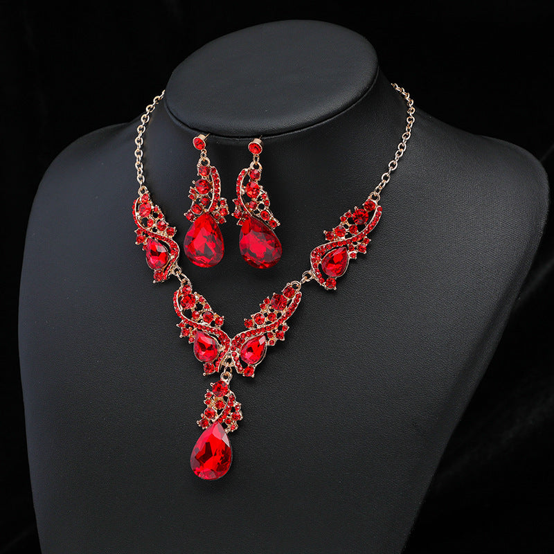 Wholesale Full Diamond Glittering Big Teardrop Retro Earrings Necklace